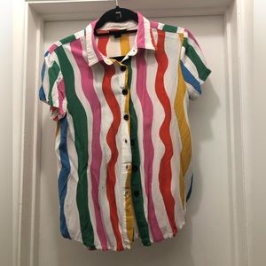 Nooworks Salvation Stripe button down, short sleeve rainbow stripe, collar